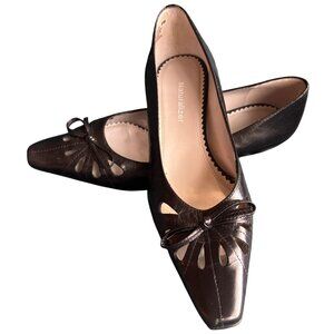 Naturalizer Womens Black Leather Cutout Bow Square Toe Pumps Size 6M